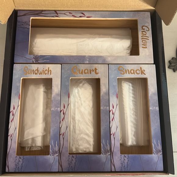 Ziplock Bag Organizer for Drawer - Bamboo Kitchen Food Set of 4 - Picture 2 of 6